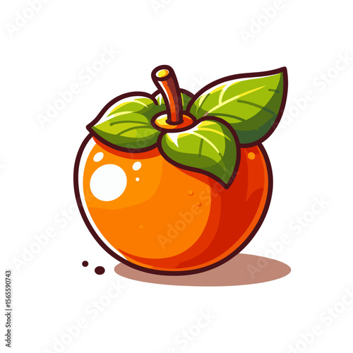 Persimmon fruit with green leaves in a bright and colorful style