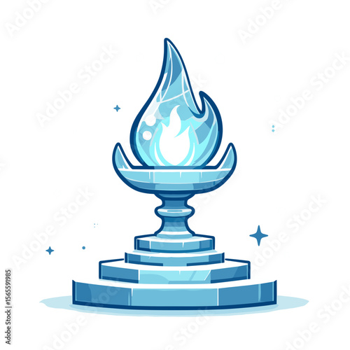 Artistic trophy with flame design, blue colors, modern illustration