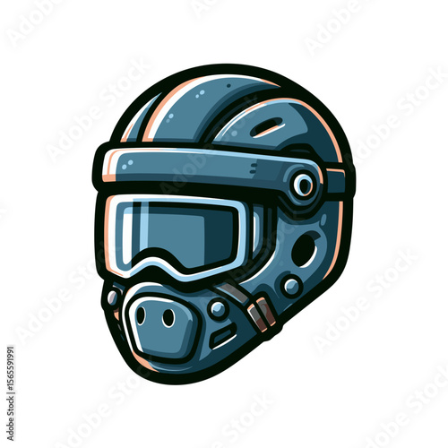 Protective helmet illustration, dark colors, safety equipment design
