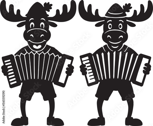 Moose Playing Accordion Bavarian Costume silhouette
