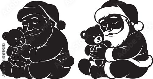 Santa Claus Hugging Teddy Bear Cartoon silhouette