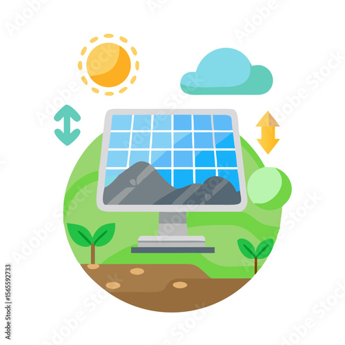 Modern vector illustration of solar technology and environmental sustainability for green energy campaigns and eco-friendly initiatives
