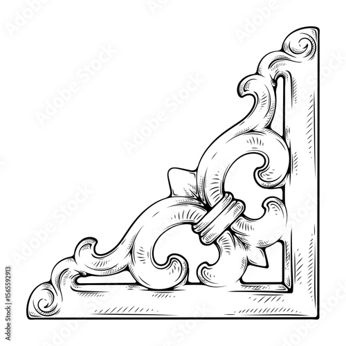 vintage victorian frame border illustration with hand drawn line art
