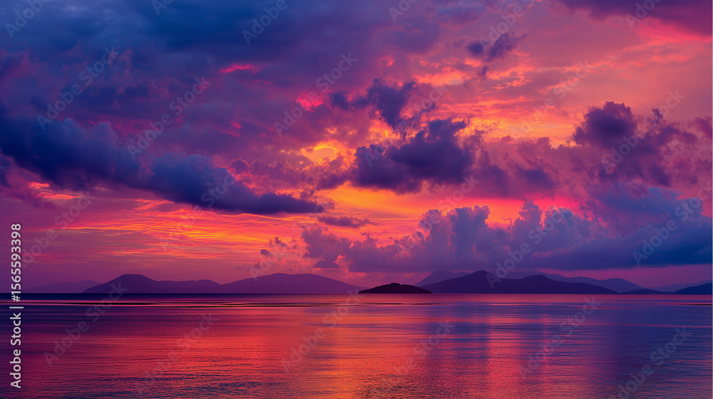 Fototapeta premium Tropical Sunset Over Ocean Horizon