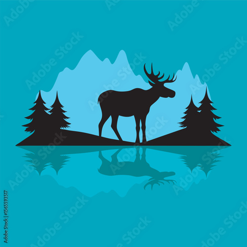 Reflection Of Moose Near Lake Silhouette