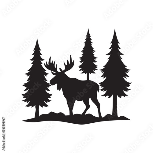 Silhouette Of Moose Moving Through Forest
