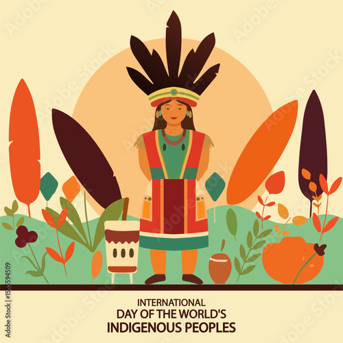 Indigenous Peoples Worlds International Day, vector art illustration.