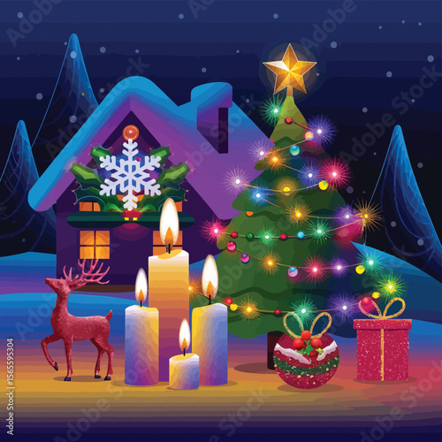 vector Happy New Year Celebrating 2025 in Latin letters , Christmas Decoration Items Santa Claus
