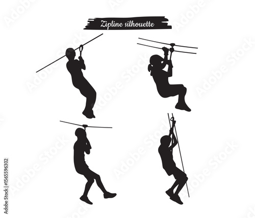  vector zipline silhouette set illustration