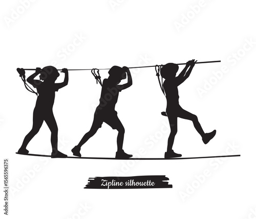 vector zipline silhouette set illustration