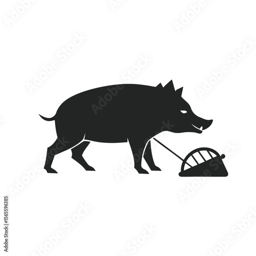 Wild Boar Caught In Snare Silhouette