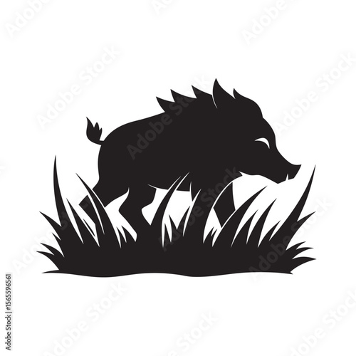Boar Silhouette Running Through Grass Scene