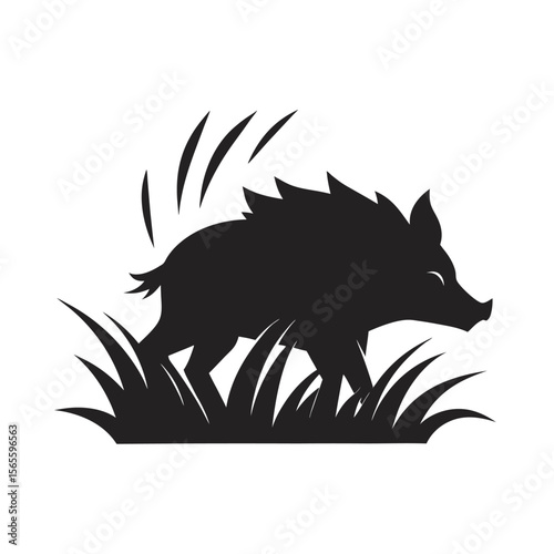 Wild Boar Running Through Tall Grass Silhouette
