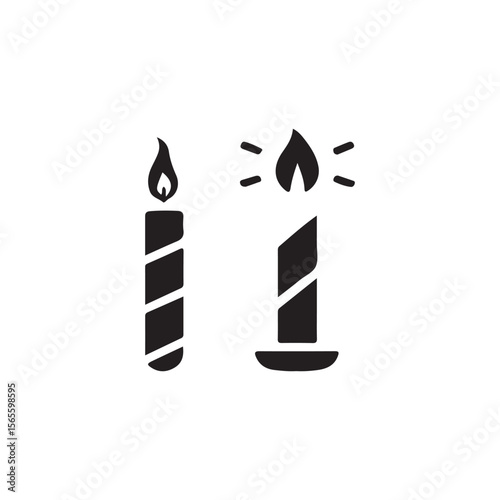 Two candles, one lit, one unlit, perfect for celebrating.Simple black and white illustration of two candles.
