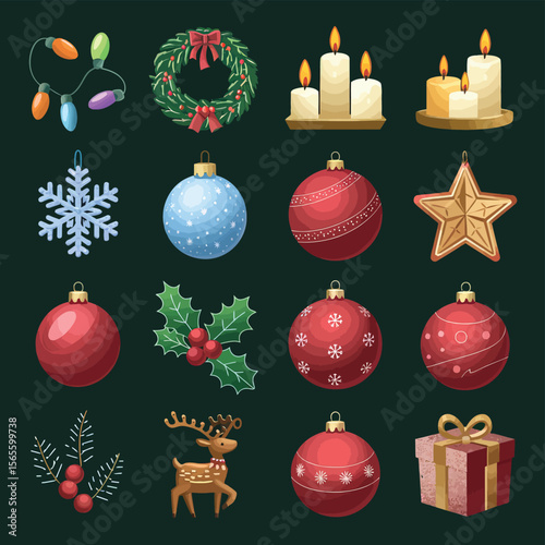 vector Happy New Year Celebrating 2025 in Latin letters , Christmas Decoration Items Santa Claus
