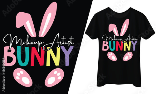 Makeup Artist Bunny, Colorful Letters, T-Shirt Design.