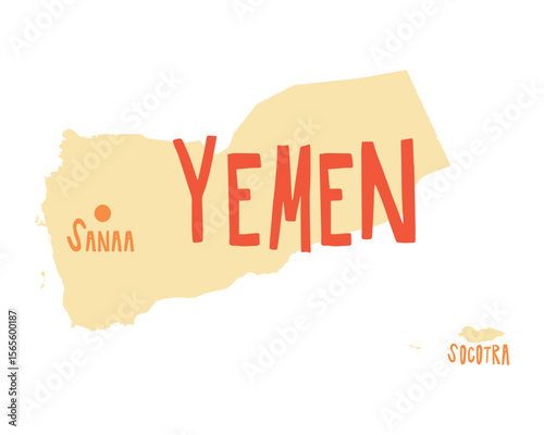 Vector isolated illustration of simplified map of Yemen. Silhouette of the country on the Arabian Peninsula with the capital city Sanna indicated.