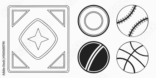 Collection of sports balls and geometric shapes isolated on white background