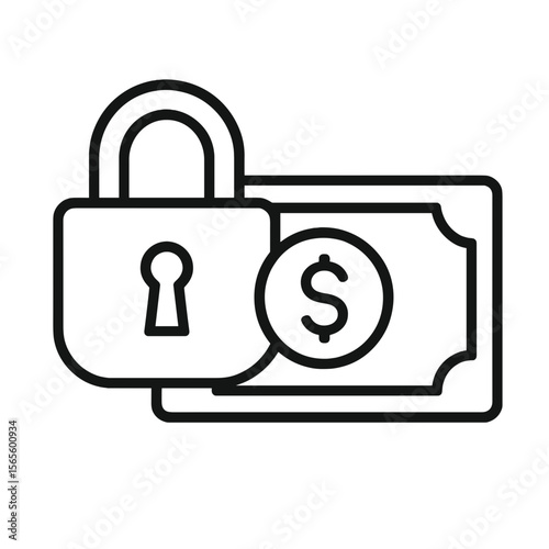 Line icon of secure money with padlock symbol representing banking secrecy and financial privacy
