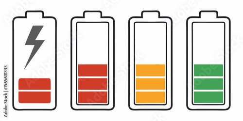 Four battery level indicators showing different charge levels isolated on white background