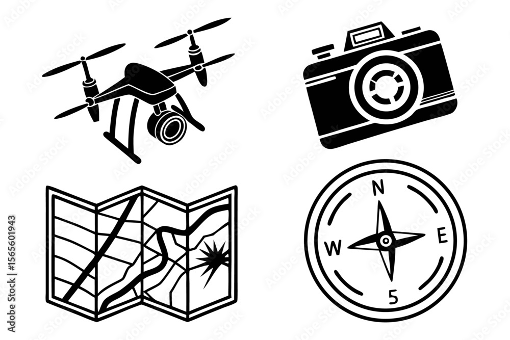 Fototapeta premium drone-survey-and-mapping---black-icons-
