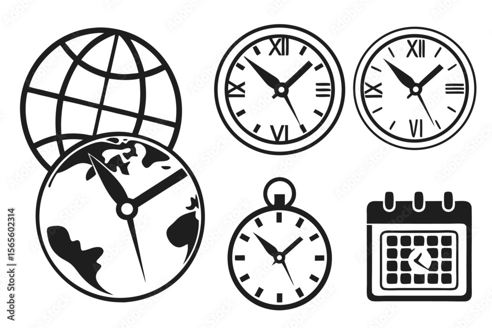 Fototapeta premium time-zone-and-clock-tools---black-icons-