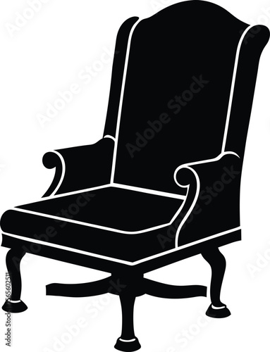Classic high-back armchair with wooden legs and elegant silhouette vector