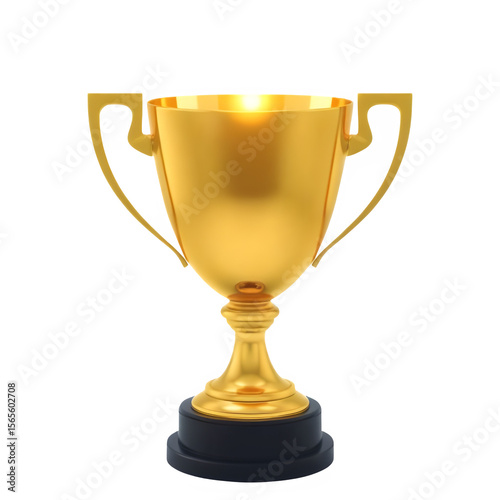 4K transparent PNG image of a shiny golden trophy cup with handles and black base. Realistic, isolated with no background. Ideal for awards and events.

