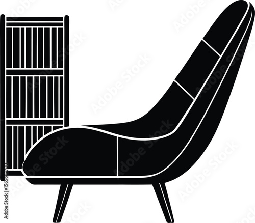 Isometric chaise lounge with bookshelf combination in cozy interior layout