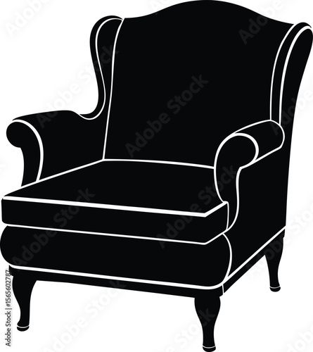 Luxury armchair with soft cushion in flat vector style for interior use