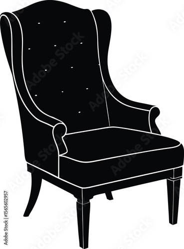 Modern curved armchair with button details and sleek soft cushion design