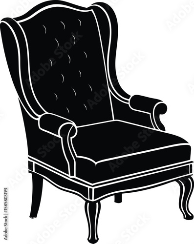 Tufted royal armchair vector in flat style with elegant backrest and cushion