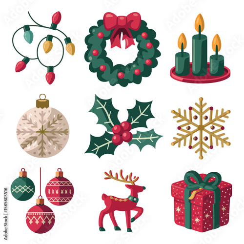vector Happy New Year Celebrating 2025 in Latin letters , Christmas Decoration Items Santa Claus
