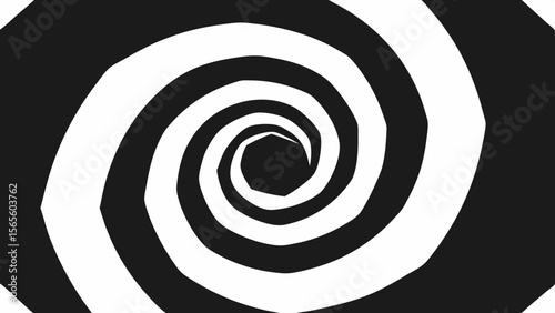 Abstract black and white spiral vortex pattern with depth and illusion