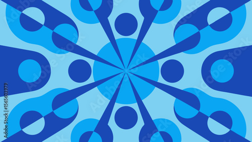 Abstract blue geometric pattern with radial symmetry and circles