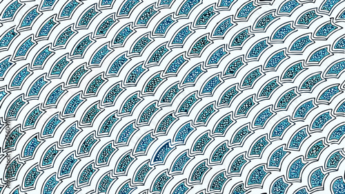 Intricate blue and white geometric pattern with repeating curved shapes