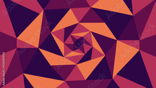 Abstract geometric spiral pattern with triangles in shades of purple and orange