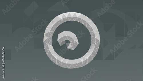 Abstract geometric spiral shape with polygonal facets on a dark gray background