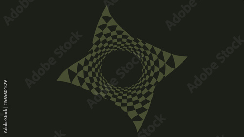 Abstract geometric tunnel shape with a checkered pattern on a dark background