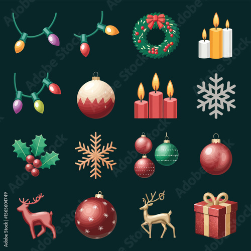 vector Happy New Year Celebrating 2025 in Latin letters , Christmas Decoration Items Santa Claus
