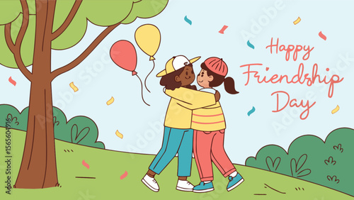 Happy friendship day celebration with friends cartoon illustration vector graphic design template 100
