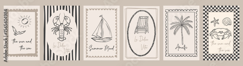 Hand draw Italian summer vacation posters. Vector ink sketch. Italian Amalfi vibe. Vector for poster, placard or print.