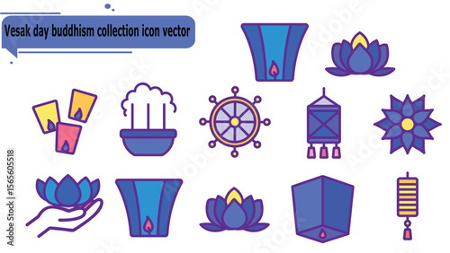  Vesak day buddhism collection icon vector