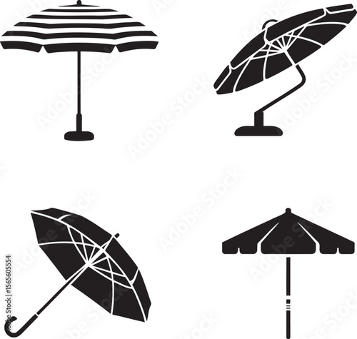 Beach umbrella silhouette set vector illustration isolated On Transparent Background