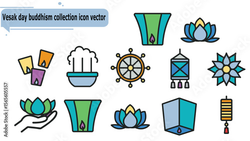  Vesak day buddhism collection icon vector