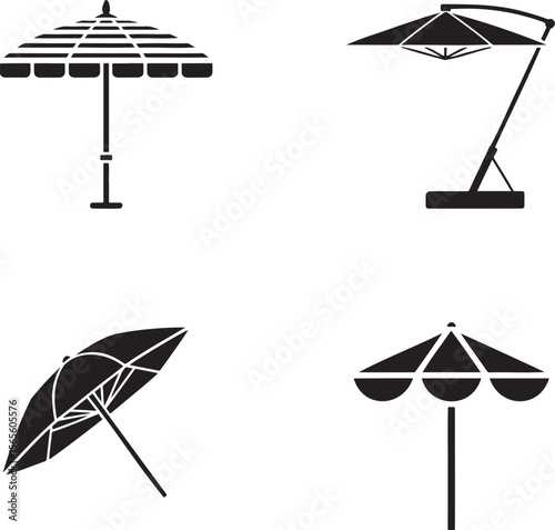 Beach umbrella silhouette set vector illustration isolated On Transparent Background