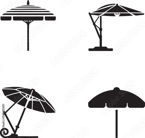 Beach umbrella silhouette set vector illustration isolated On Transparent Background
