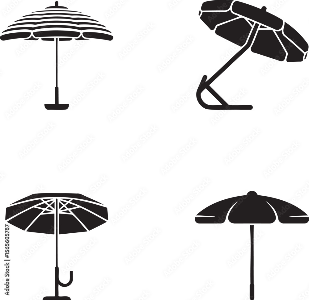 Obraz premium Beach umbrella silhouette set vector illustration isolated On Transparent Background