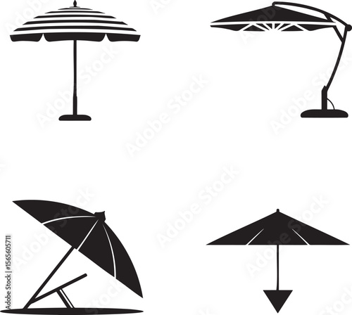 Beach umbrella silhouette set vector illustration isolated On Transparent Background