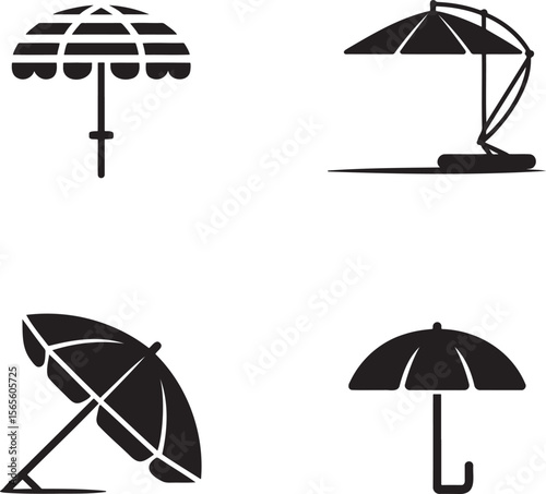 Beach umbrella silhouette set vector illustration isolated On Transparent Background